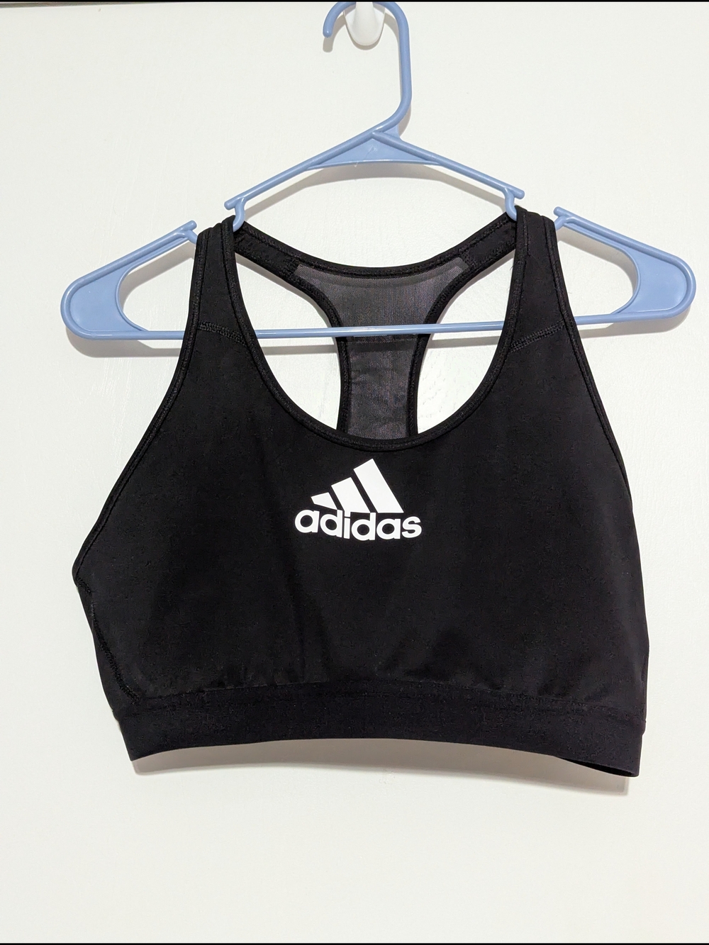 Adidas Black Racerback Sports Bra with White Logo